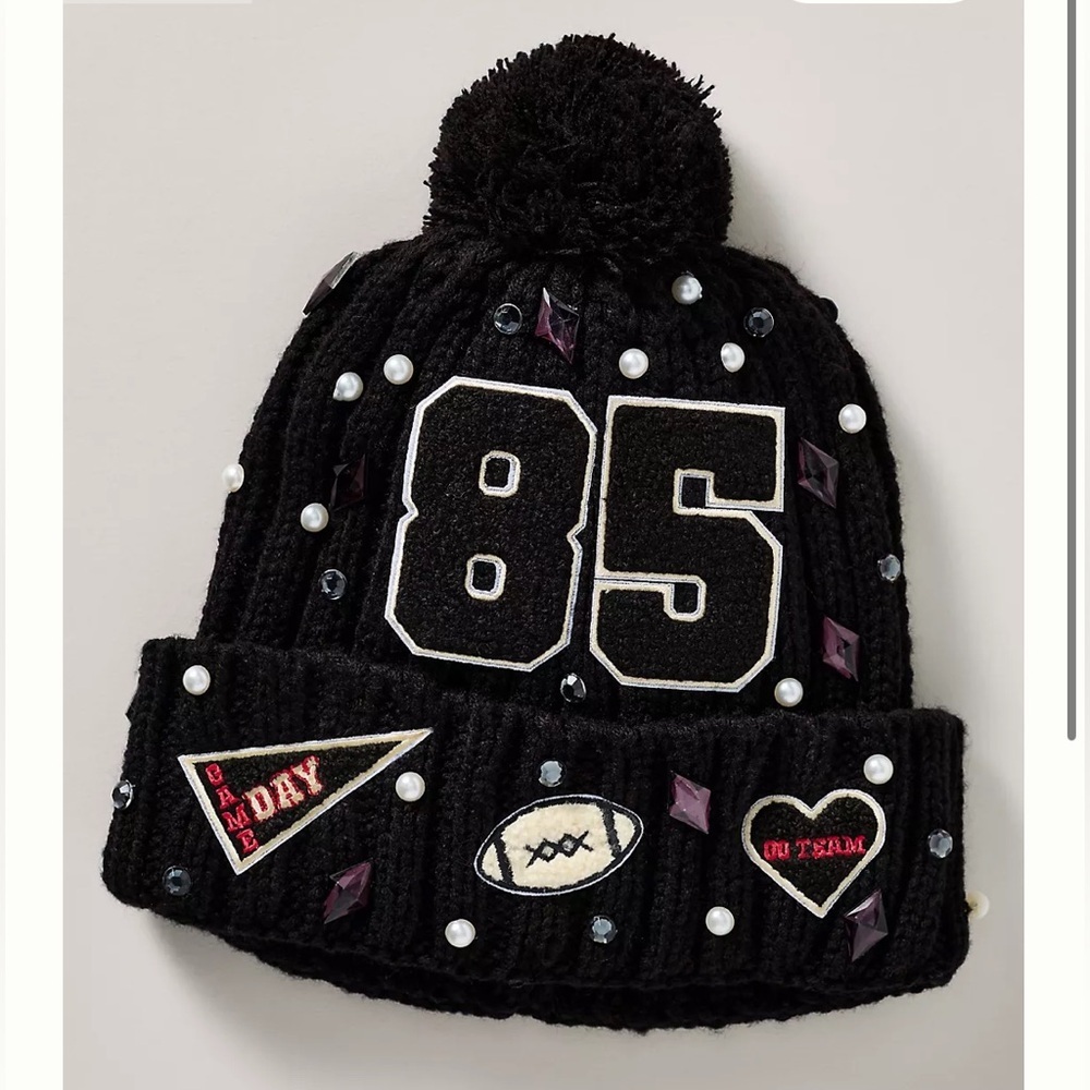 Anthropologie Black Beanie Patch Sporty